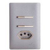 Conjunto Interruptor Duplo Paralelo + Tomada 10A 4X2 - Novara Aço Gold 